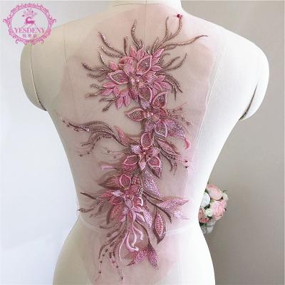 China 3D Embroidery Multicolor Lace Applique Beaded Wedding Dress Veil Accessories for sale