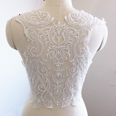 China Other White Lace Patch Wedding Dress Luxury Beaded Seam Applique for sale