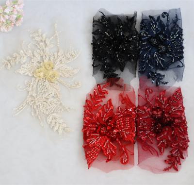 China Handmade Beaded Clothing Accessories Sequins Embroidery Flowers DIY Applique Embroidery for sale