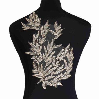 China White Leaf 3D Embroidery Sequin Patch Auxiliary Material for sale