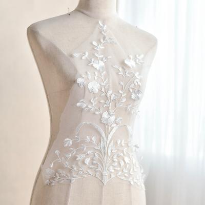 China Handmade High Grade Lace Embroidery Accessories Bodice Applique Lace Embroidered Flower Applique for sale