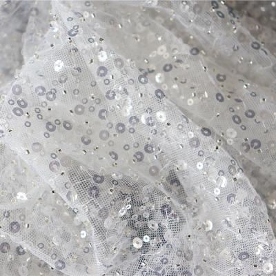 China Handmade Natural Sequins And Beaded Lace Fabric Wedding Dress Accessories Lace Up Fabric Sequins for sale