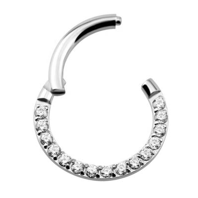 China FASHIONABLE Titanium Zircon Hinged Segment Clicker Ring Ear Cartilage Nose Ring Circle Body Piercing Jeweley for sale