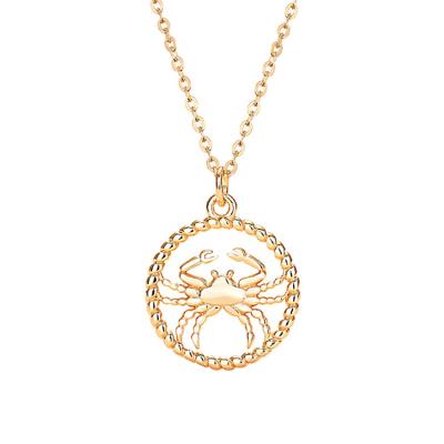 China TRENDY 14K Gold Plated 925 Sterling Silver Crab Pendant Hand Cut Hollow Out Trendy Coin Zodiac Necklace for sale