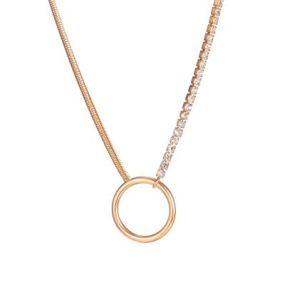 China TRENDY Fashion Women Round Ring Pendant Necklace With Asymmetric Chain Designed for sale