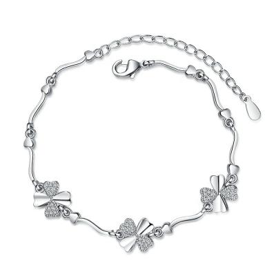 China 925 Sterling Silver Flower Heart Curb Elegant Elegant Chain Adjustable Bracelet Women's Jewelry for sale