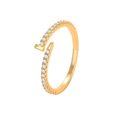 China New Cute Fashion 14K Gold Plated Silver Open Ring Zircon Crystal Ring For Wedding for sale