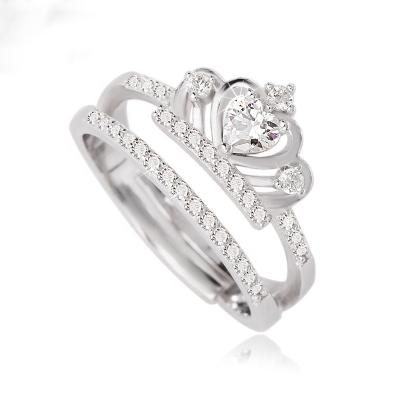 China Bling Bling Jewelry 925 Fashion Women's Ring Princess Queen Crown Wedding Silver Double CZ Ring Xmas Gift for sale