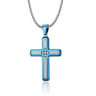 China TRENDY Gold Plated Stainless Steel Fashion Zircon Necklace Cross Pendant For Men Jewelry for sale