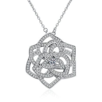 China Stylish Elegant Silver Flower Designed Pendant Zircon Women Necklace Fashion Jewelry for sale