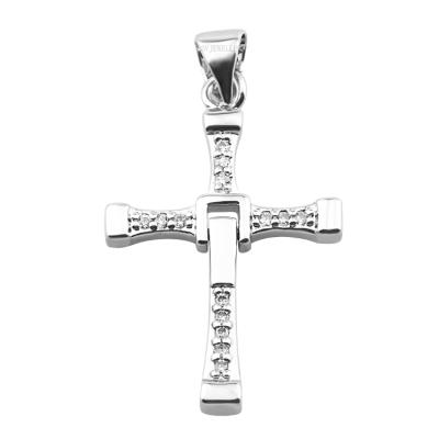 China FASHIONABLE Jewelry Brass Cross Fashion Zircon Pendant Fork Setting WhiteGold Plated for sale