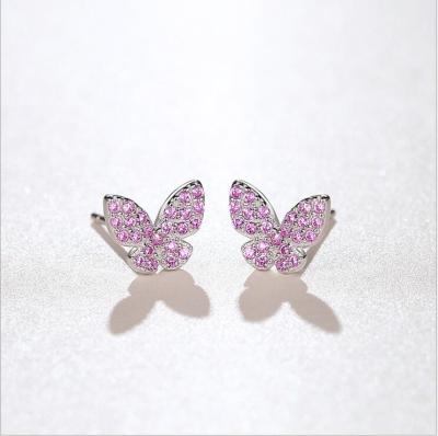 China Low Moq Price 925 Sterling Silver Ruffled Ear Jewelry Female Butterfly Zircon Earrings Good Price for sale