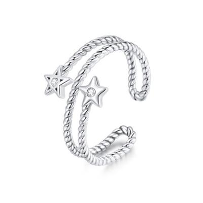 China CLASSIC Hot Selling Fashion Double Star Sterling Silver Plated Platinum Ring Open Hand Jewelry Adjustable Ring for sale