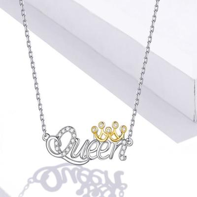 China Sterling Silver Romantic Women's Zircon Queen Platinum Plated Necklace New to Europe and America for sale