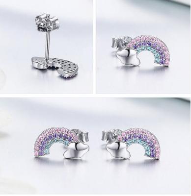 China Vintage S925 Anti Allergy Pure Silver Pure Silver High Grade CZ Rainbow CZ Stud Earrings for sale