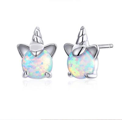 China Cute Cute 925 Sterling Silver Unicorn Earrings Platinum Plated Color Girls Earrings for sale