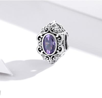 China Small 925 Sterling Silver Jewelry Accessories Beaded Purple Line Zircon Bracelet Style Charm for sale