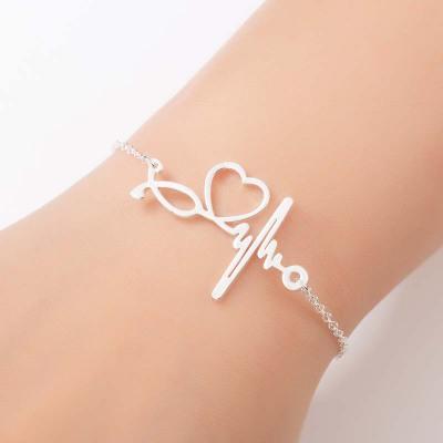 China New Style/Sporty Love Heartbeat Electrocardiogram Stainless Steel Bangle Casual Gold Plated Jewelry for sale