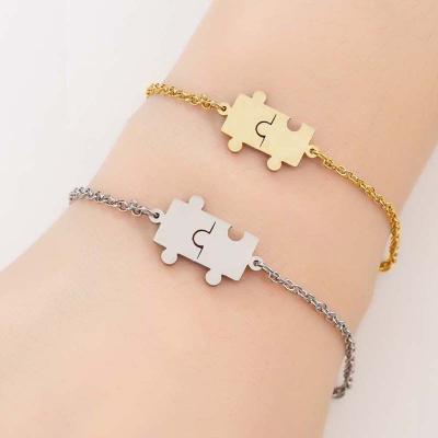 China Fashion Wholesale Casual/Sporty Women Adjustable Lovers Puzzles Charm Bracelet Stainless Steel Jewelry for sale