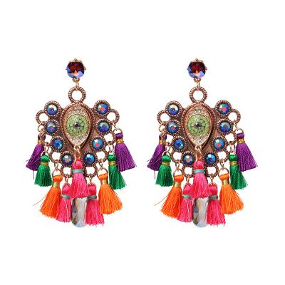 China Retro acrylic low moq bass earrings good price new style alloy tassel inlay national pink diamond personality for sale