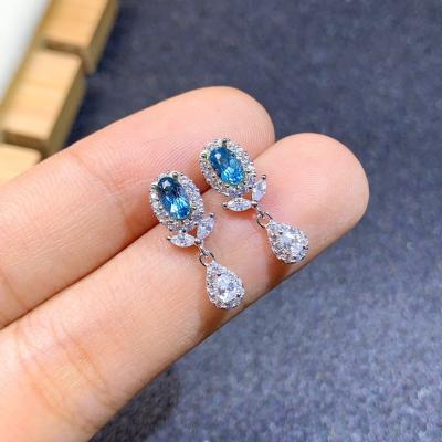 China Full low moq diamond simulation aquamarine topaz women earrings good price new product for sale