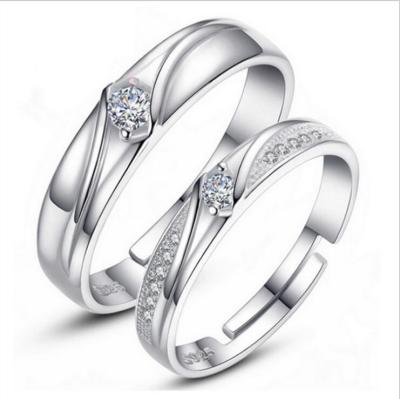 China Simple Zircon Valentine's Day Jewelry Engagement Wedding Ring Full Diamond Micro Romantic Couples Set Ring For Groom Bridal for sale