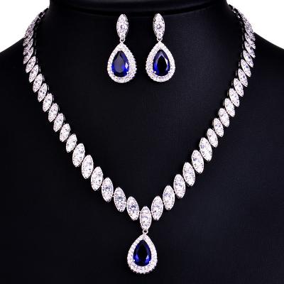 China Good low moq price European and American popular bridal water drop necklace zircon tassel set earrings wedding jewelry accessories for sale