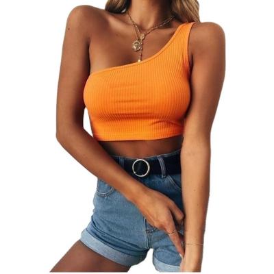 China Amazon ebay new hot sale QUICK DRY solid pure color navel halter neckline one-shoulder sleeveless vest for sale