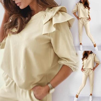 China Autumn Style Hot Women's Fashion Round Neck Solid Color Women's Long Sleeve QUICK DRY Sweat Casual Suit for sale