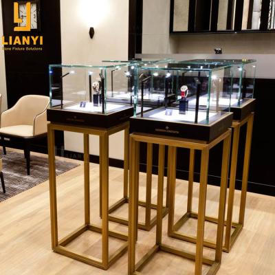 China Modern Or Customized Modern Showcase Counter Metal Floor Standing Watch Shop Furniture Display Glass Watch Showcase for sale