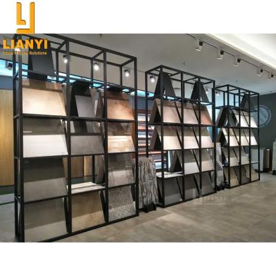 China High End Quality Custom Tiles Showroom Display Stand Metal Double Sided Stone Tile Shelf Display Racks for sale