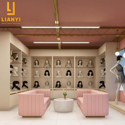 China Modern or Customized Fashion Clothes Store and Hair Salon Design Wig Rack Hair Extensions Showcases Cabinet for sale