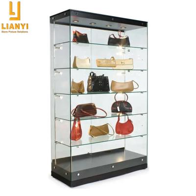 China Fashionable custom made frameless glass bag display showcase with lock for sale