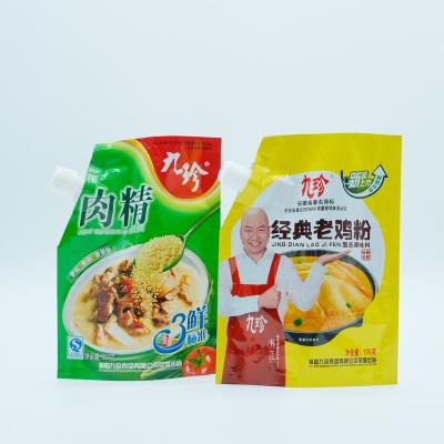 China Chicken Essence Pouch Food Seasoning Powder Spout Plastic Bag Condiment Powder Moisture Proof Packaging Bag With Spout Zipper Foil Bag for sale