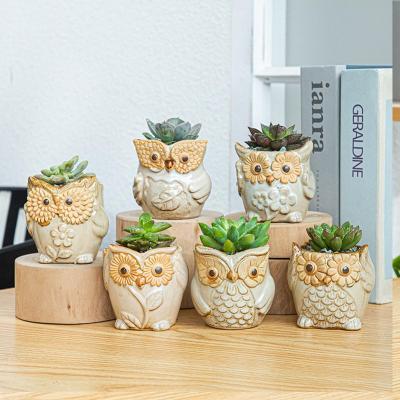 중국 Cartoon 6 Pcs/Set Cute Animal Design Ceramic Succulent Owl Shape Flower Pots Planter Pot Succulent Planter Pot 판매용