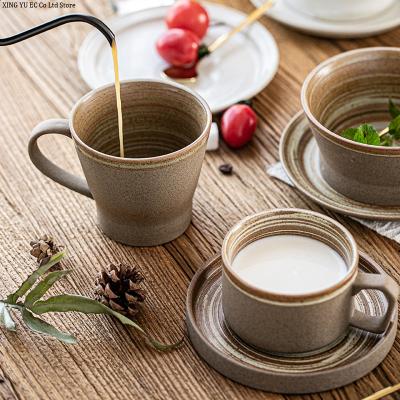 Chine Japanese Style Stoneware Stored Coffee Cup And Saucer Set Retro Handmade Mark Cup Household Milk Breakfast Cup à vendre