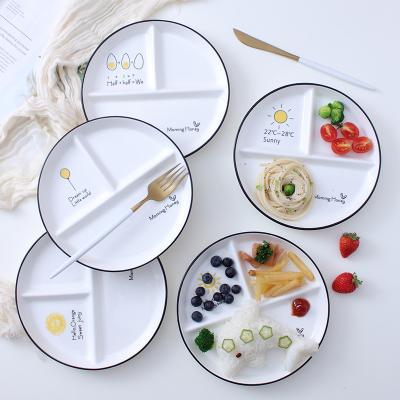 China Sustainable Divided Tableware Children's Weight Loss Household Dish Weight Loss Ceramic Ration Dish Three Compartment Dish en venta