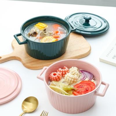 China Ceramic Nordic Style Simple Ceramic With Lid Salad Bowl Noodle Bowl Personality Binaural Anti-scalding Home Soup Bowl Te koop