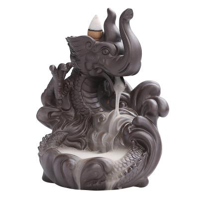 China Wholesale Ceramic Chinese Incense Sand Backflow Censer Burner Purple Elephant and Creative Dragon Censer Home Furnishing Censer for sale