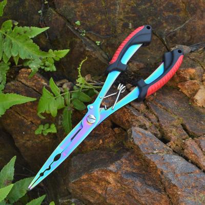 China High carbon steel+plastic handle long nose colored titanium fish pliers line scissors hook remover fish accessories for fishing for sale