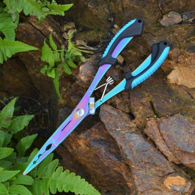 China High carbon long handle color titanium steel+plastic fish pliers line nose scissors hook remover fish accessories for fishing for sale