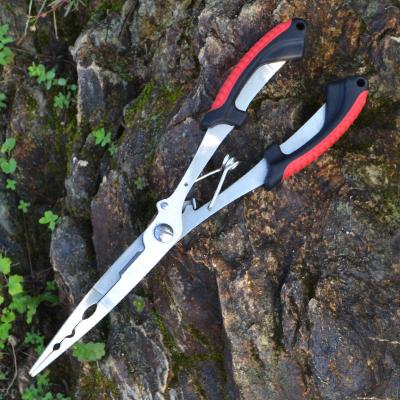 China High carbon steel+plastic handle long nose stainless steel fish pliers scissor line hook remover fish accessories for fishing for sale