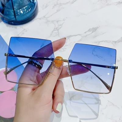 China Luxury Sunglasses 2021 High Quality Metal One Piece Square Half Frame Oversized Fashion Sun Glasses Shades for sale