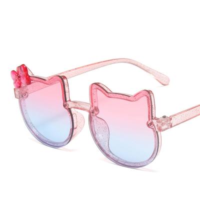 China New Fashion Environmental Friendly Wholesale New Fashion Cute Cat Ear Cute Sunglasses Children Girls Cartoon Toddler Transparent Colorful Bows Sunglasses for sale