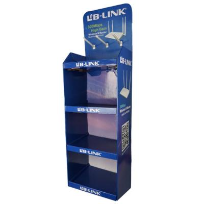 China Blue Custom 4-Layer Cardboard Retail Display Stands With Hooks Cardboard Retail Display Stands for sale