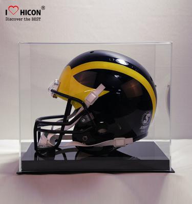 China Table top helmet display case worktop motorcycle or soccer helmet clear acrylic top metal base single display case for sale