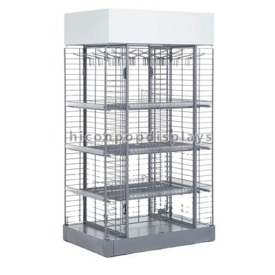 China Free Standing Wire Gridwall Stainless Steel Snacks Powder Coated Wire Grid Display Rack Retail Store Equipment for sale