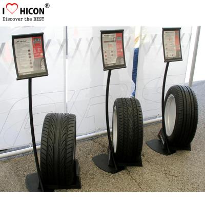 China Metal Freestanding New Floor Printed Logo And Signage Car Products Show Single Wheel Or Tire Display Stand for sale