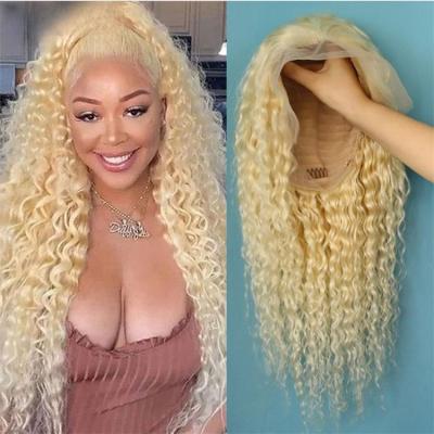 China Body Wave Remy Brazilian Kinky Curly Honey Colored For Women Human Hair Wig 13x4 Kinky Curly 613 Blonde Lace Front Wig Human Hair for sale