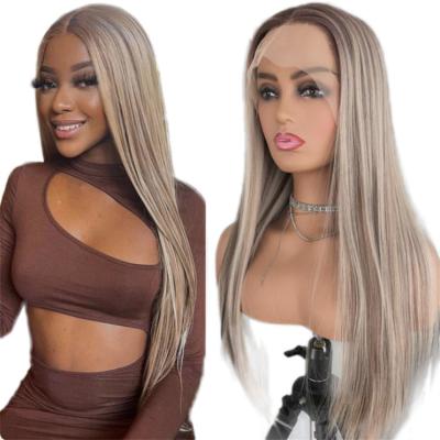 China Straight human Hair for Women Glueless Lace Frontal Wig Pre Plucked Blonde Colored Highlight Blonde Platinum Straight Lace Front Wig for sale